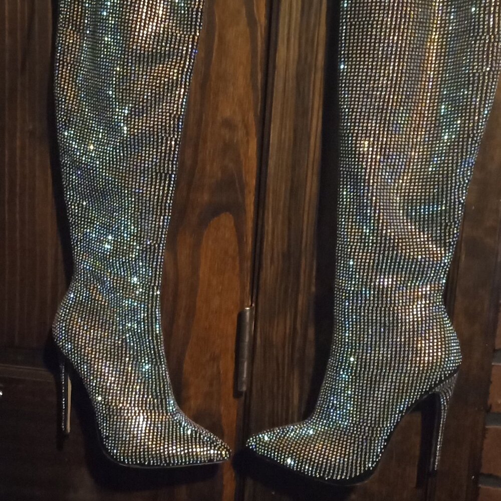 Akira Rhinstone Knee High Boots